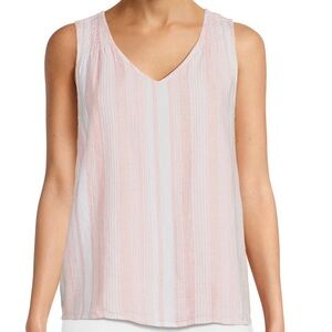 Time and Tru Relaxed Pink and White Sleeveless Tank Top